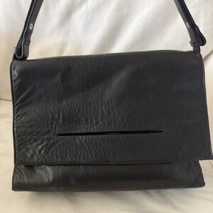 Zara Large Leather Rock Style Flap Shoulder Crossbody Bag Black Gold Perfect